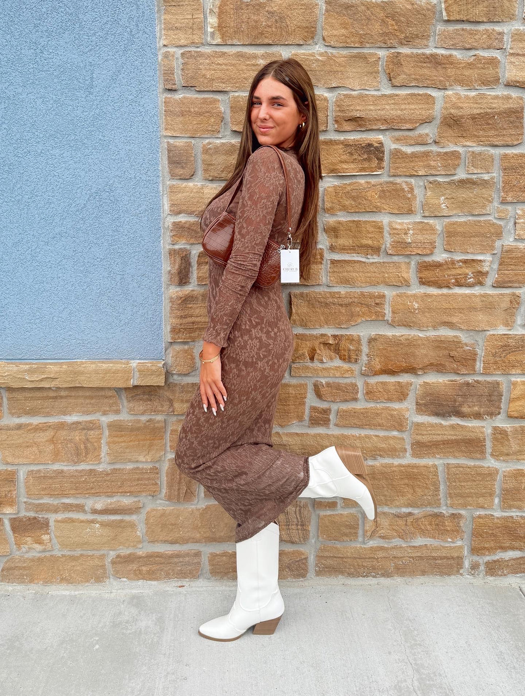 Long Sleeve Brown Lace Dress
