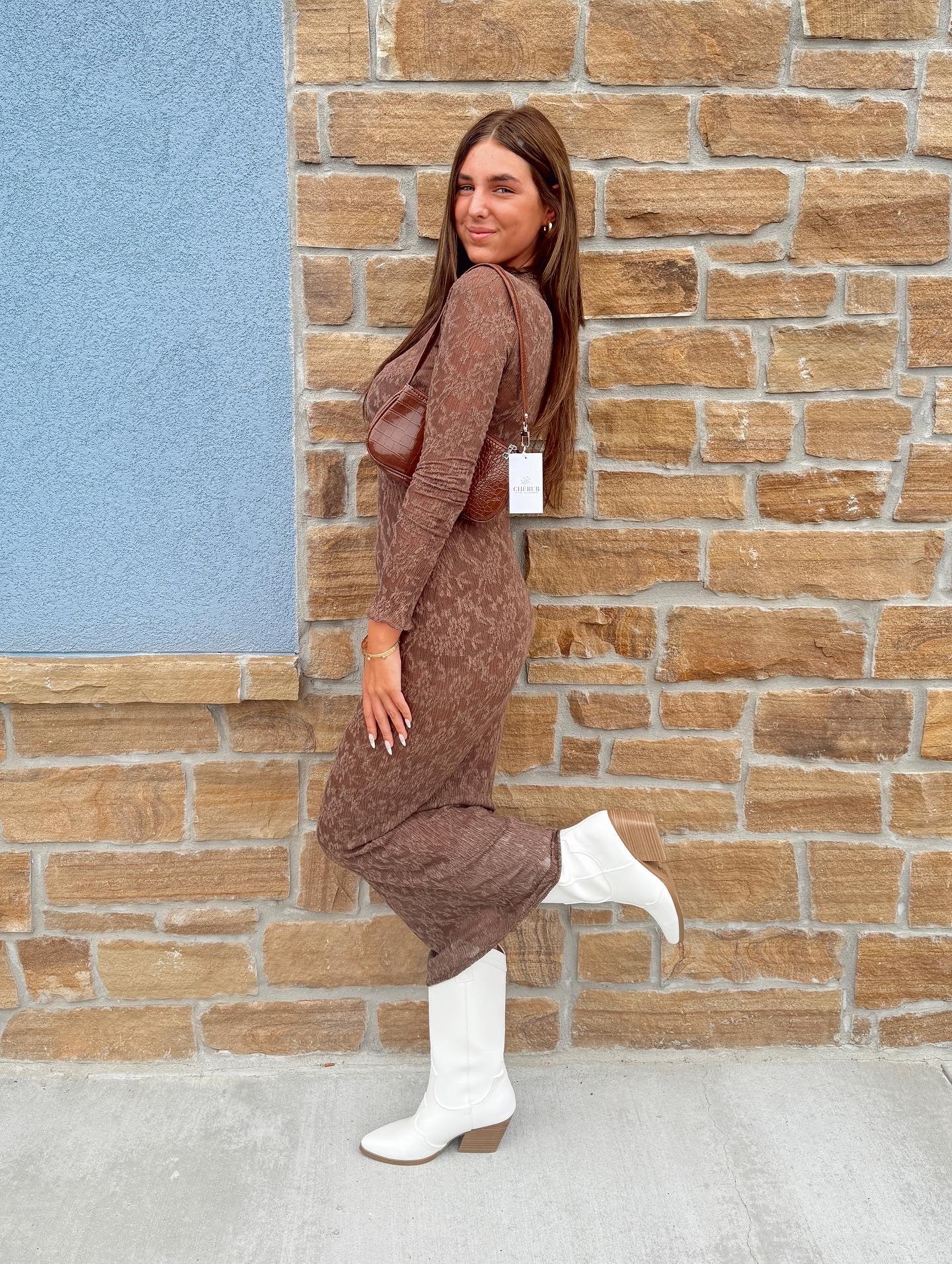 Long Sleeve Brown Lace Dress