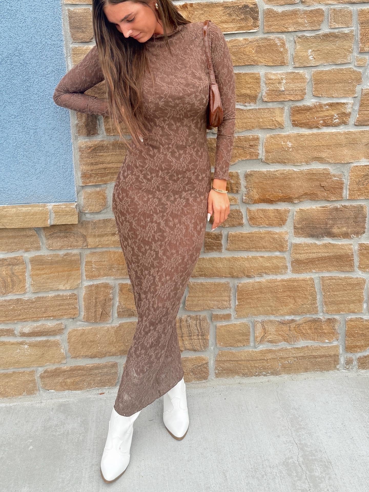 Long Sleeve Brown Lace Dress