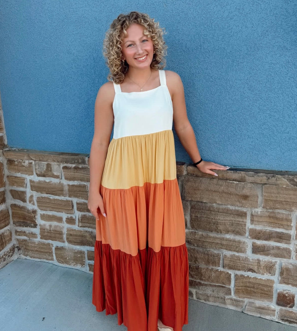 Mitto Color Block Tiered Maxi Dress