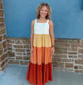 Mitto Color Block Tiered Maxi Dress