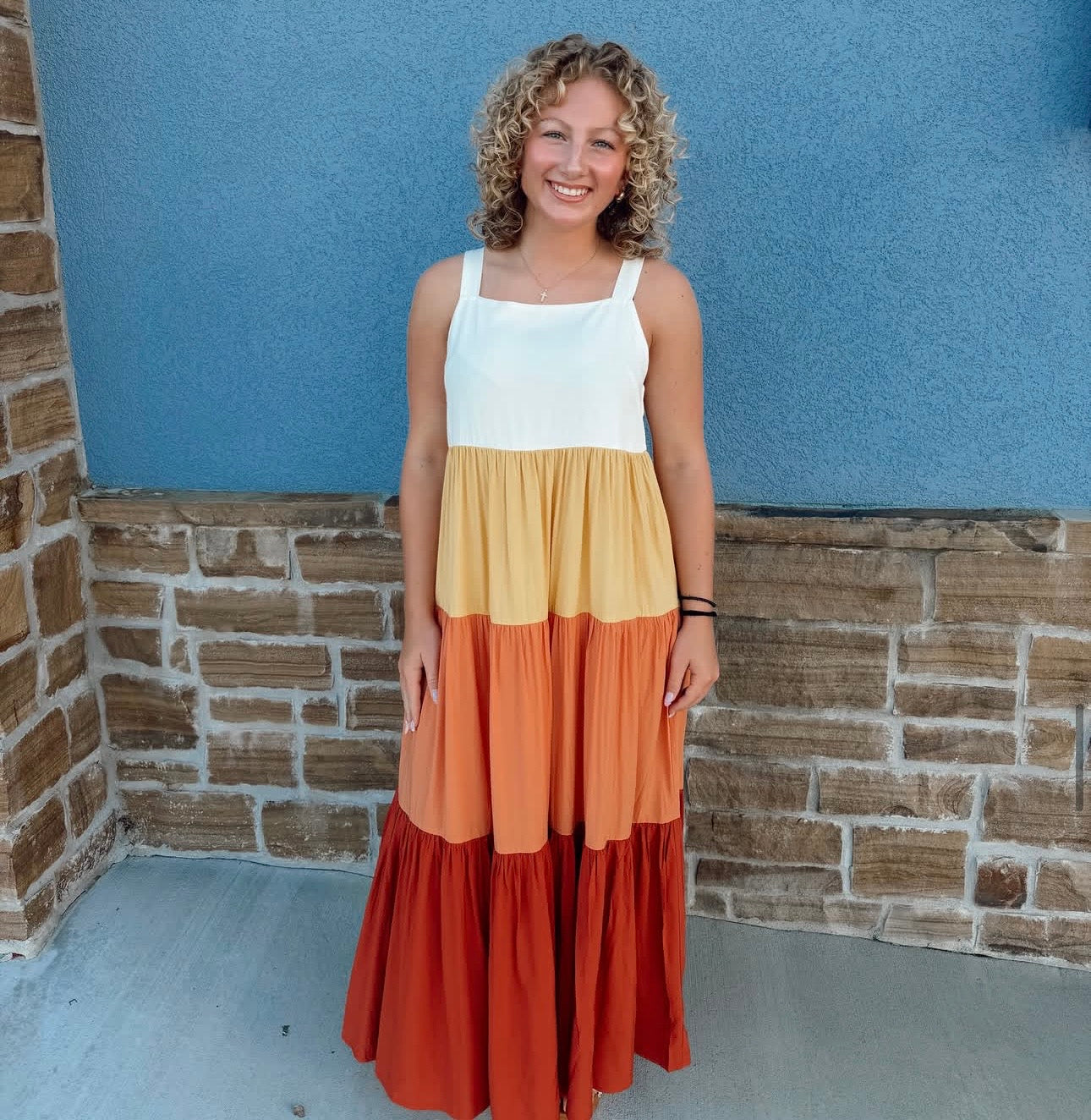 Mitto Color Block Tiered Maxi Dress