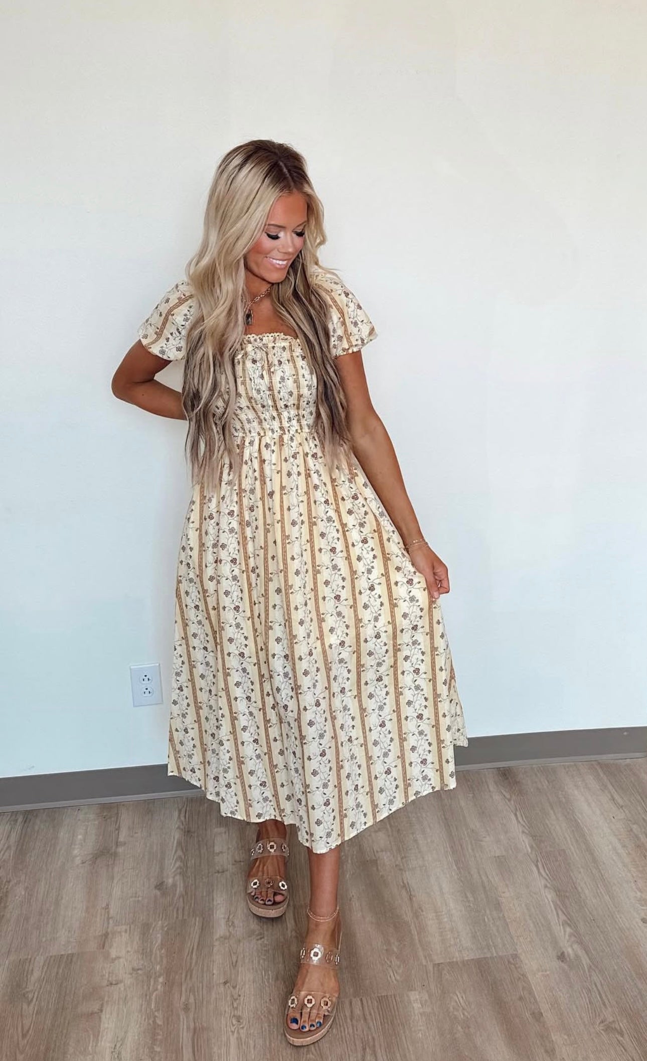 Floral Stripe Midi Dress