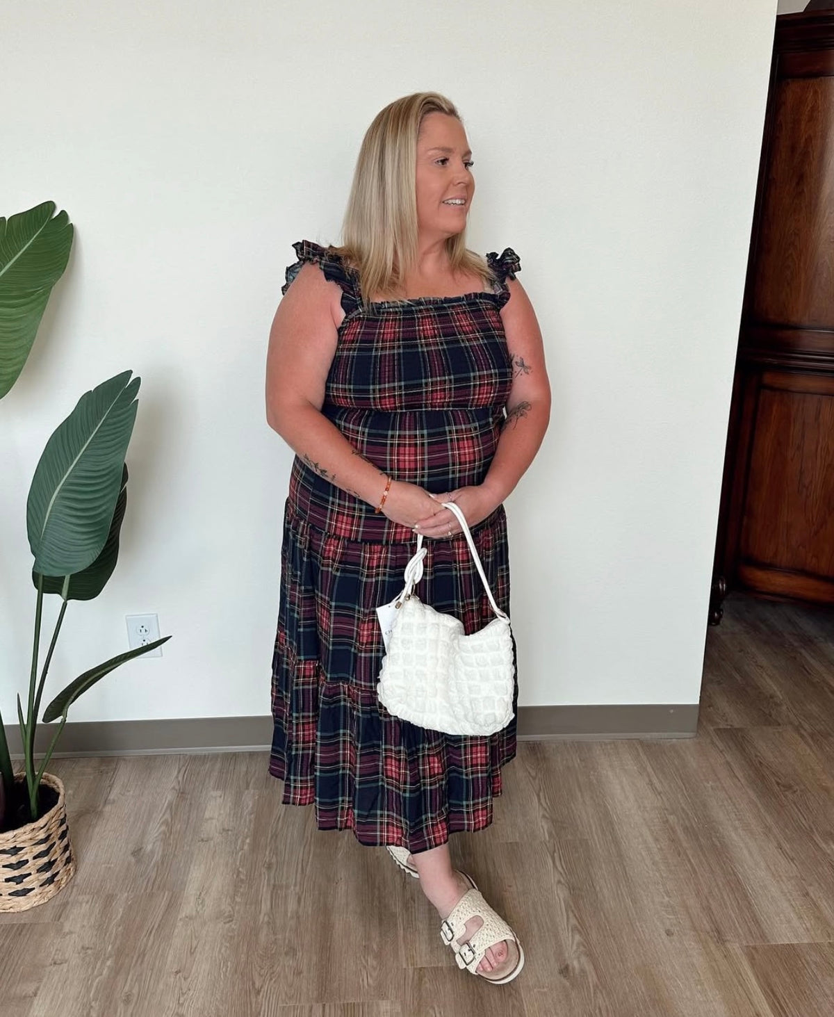 PLAID SMOCKED DRESS