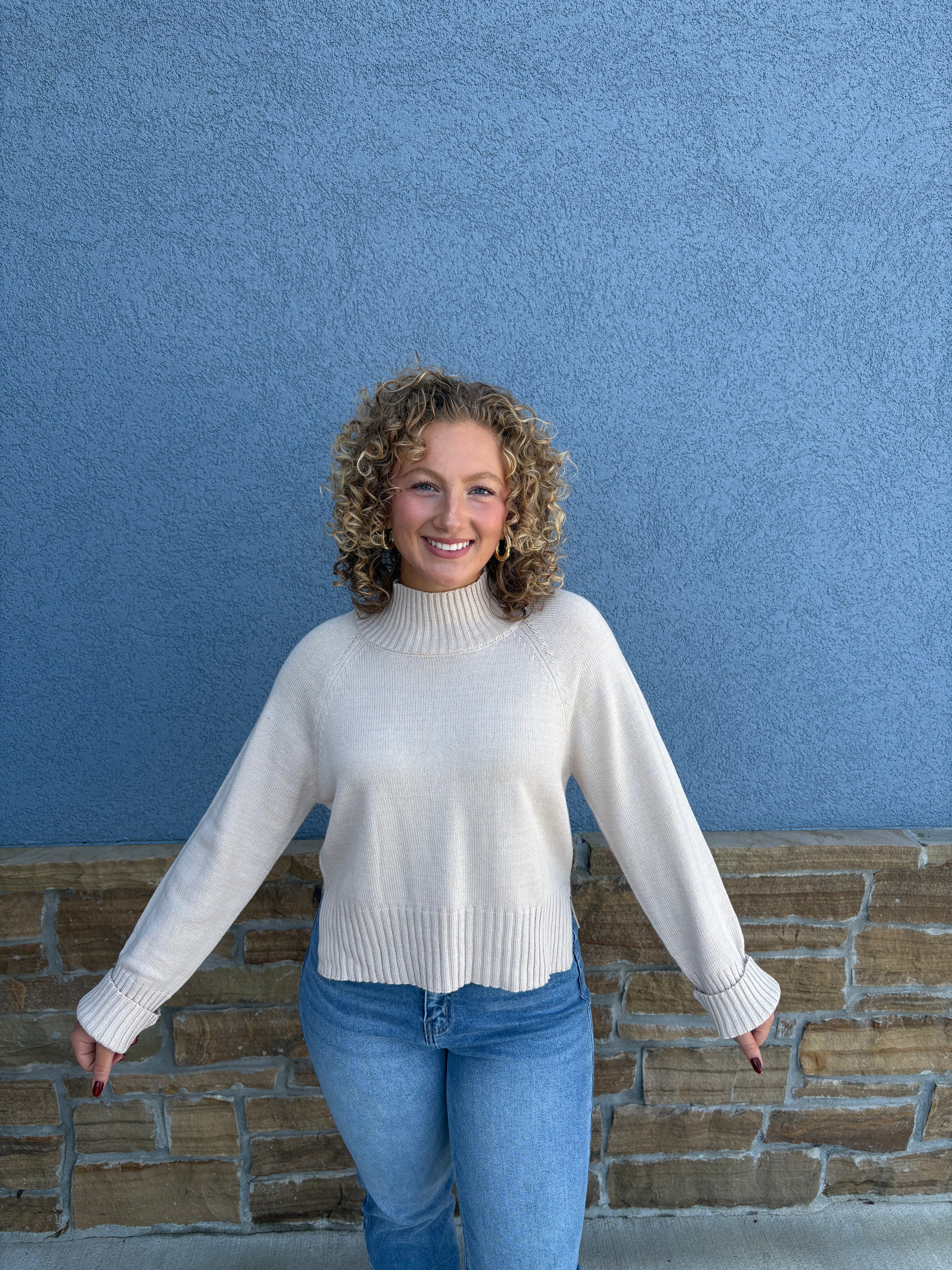Mock Neck Long Sleeve Khaki