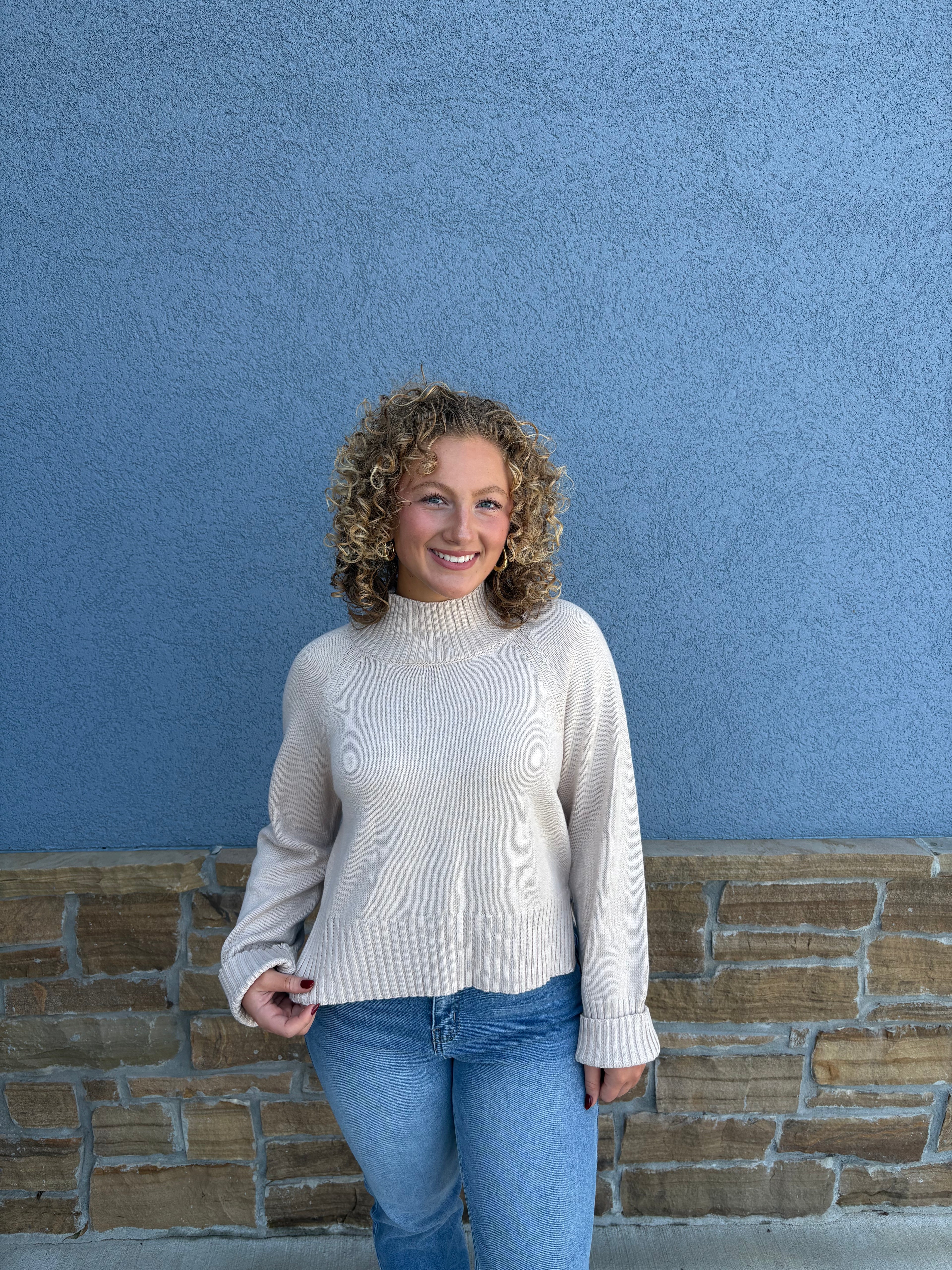 Mock Neck Long Sleeve Khaki
