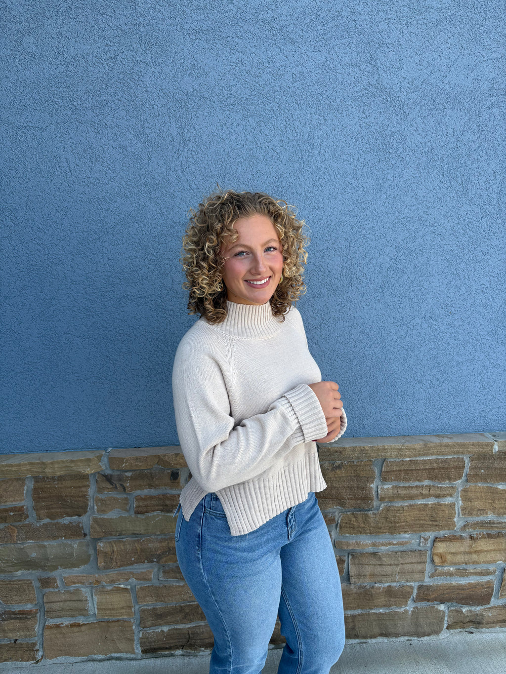 Mock Neck Long Sleeve Khaki