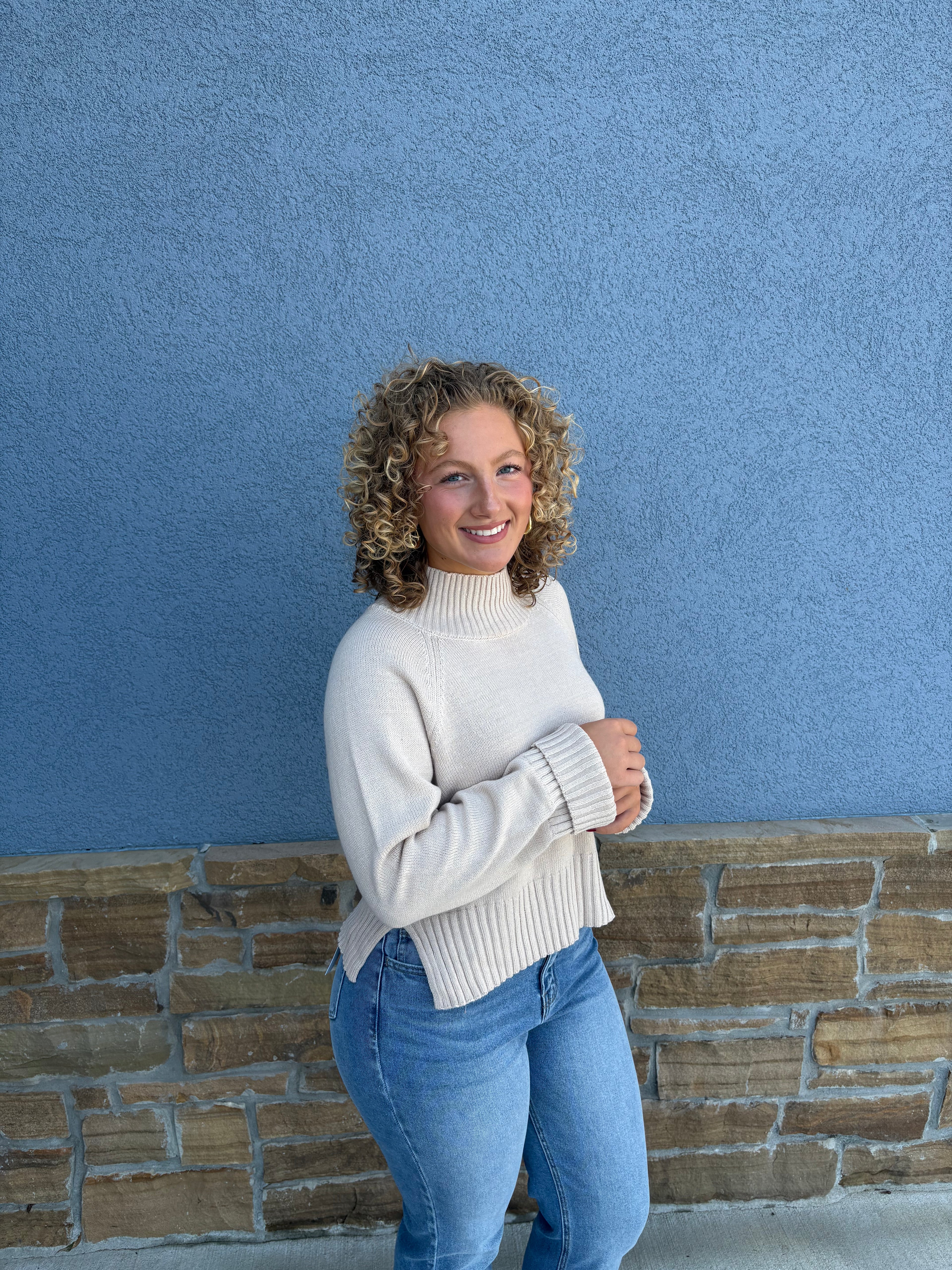 Mock Neck Long Sleeve Khaki