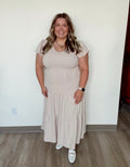 Khaki Flutter Sleeve Midi Dress