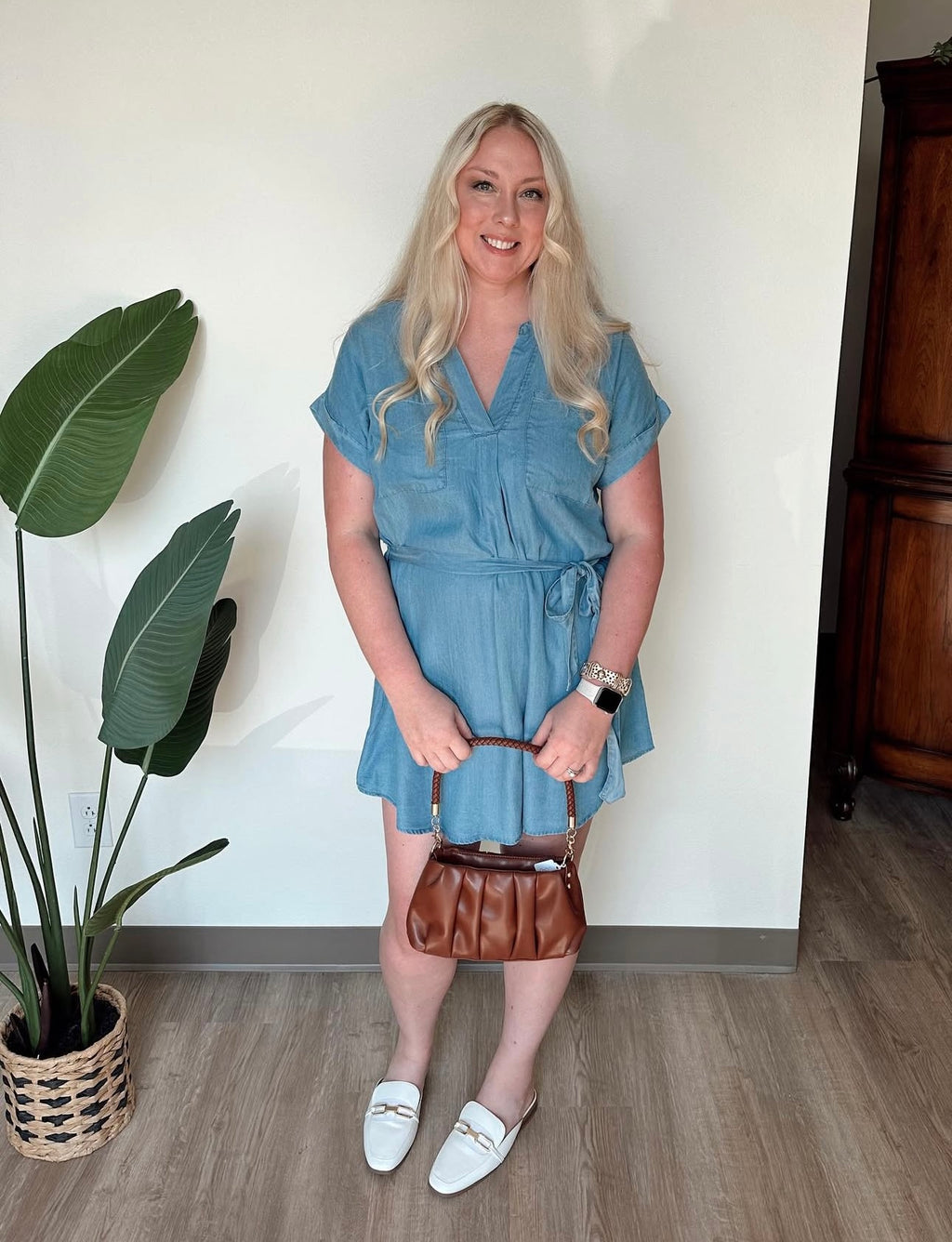Chambray Cuff Sleeve Dress