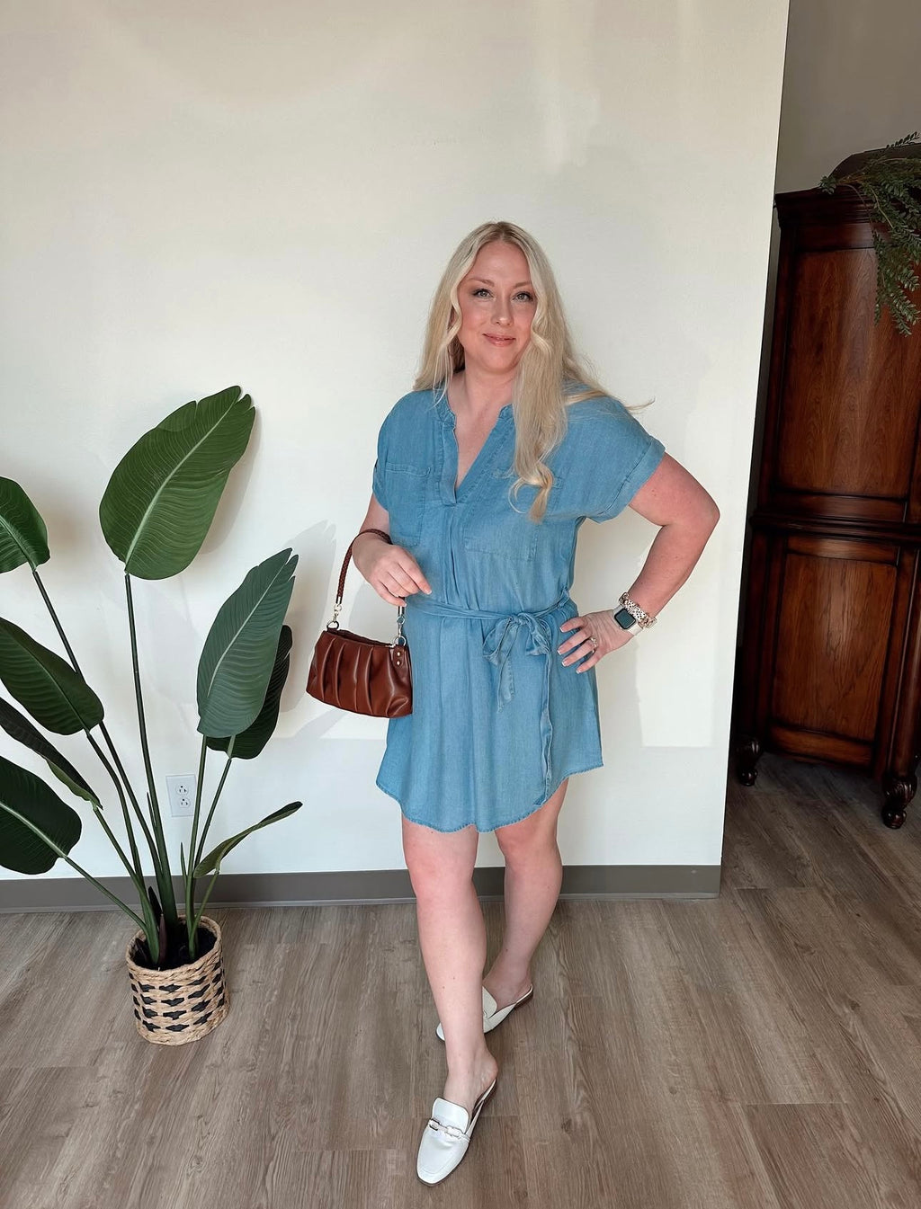 Chambray Cuff Sleeve Dress