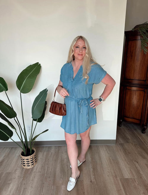 Chambray Cuff Sleeve Dress