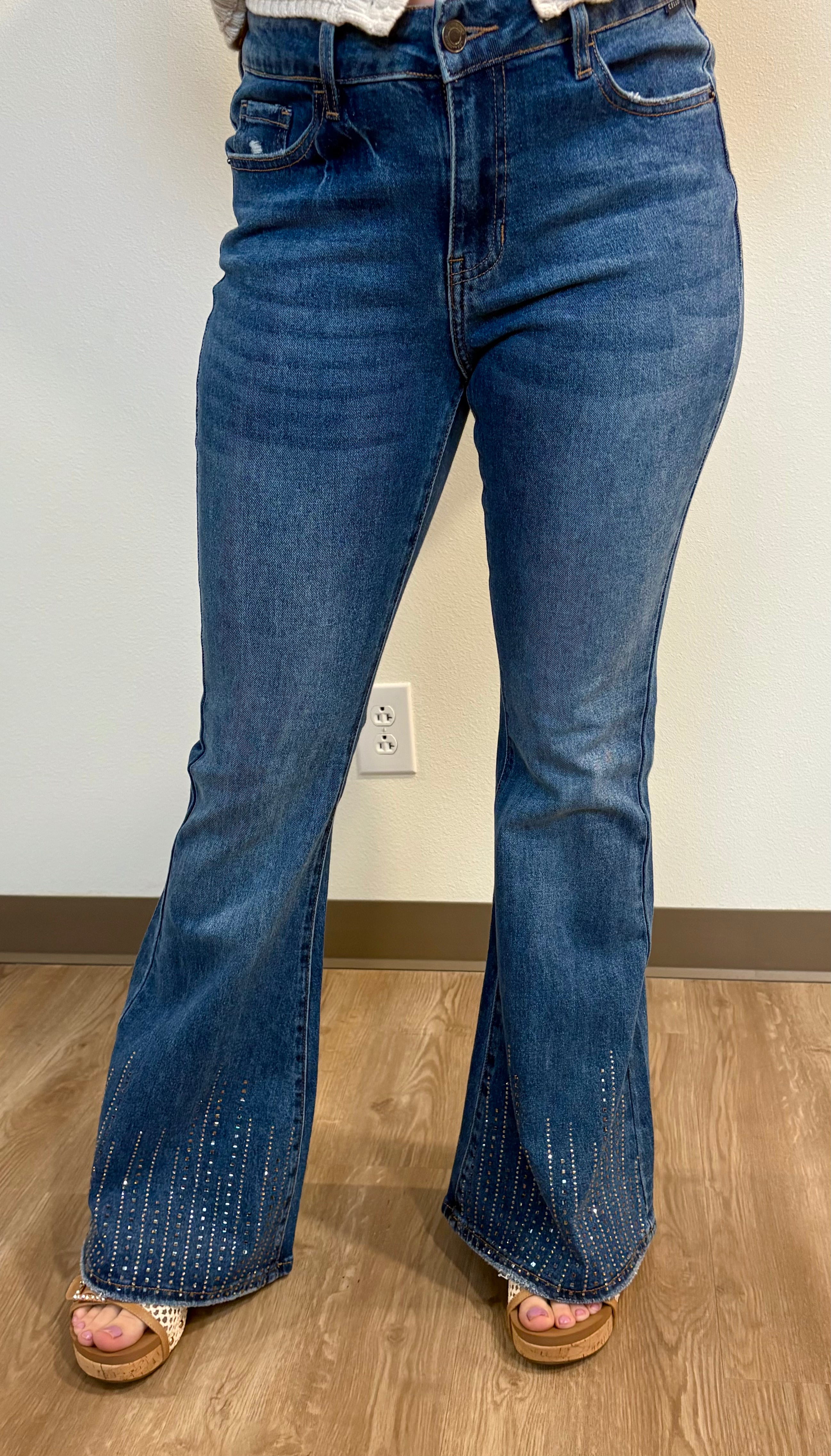 Mid Rise Rhinestone Flare