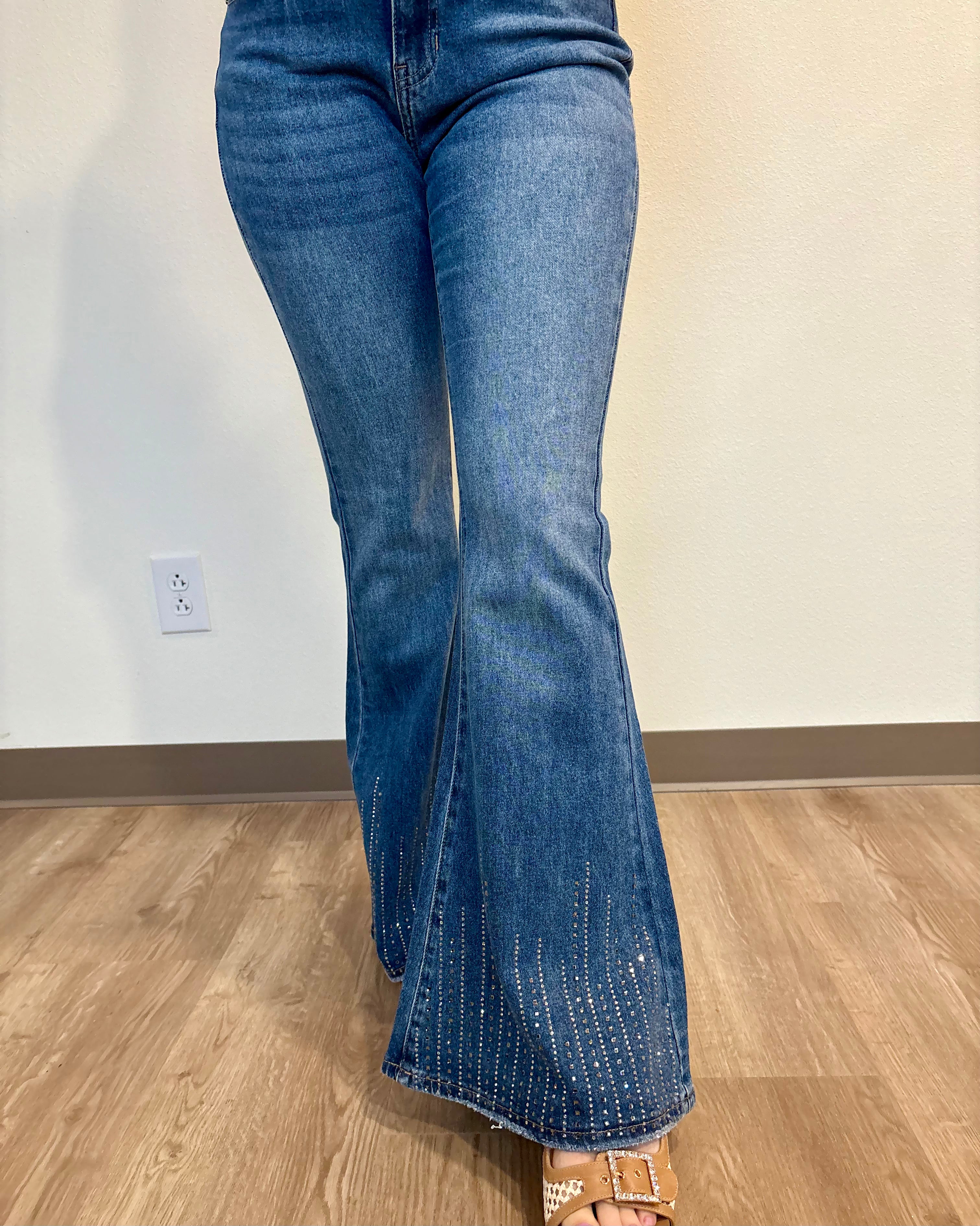 Mid Rise Rhinestone Flare