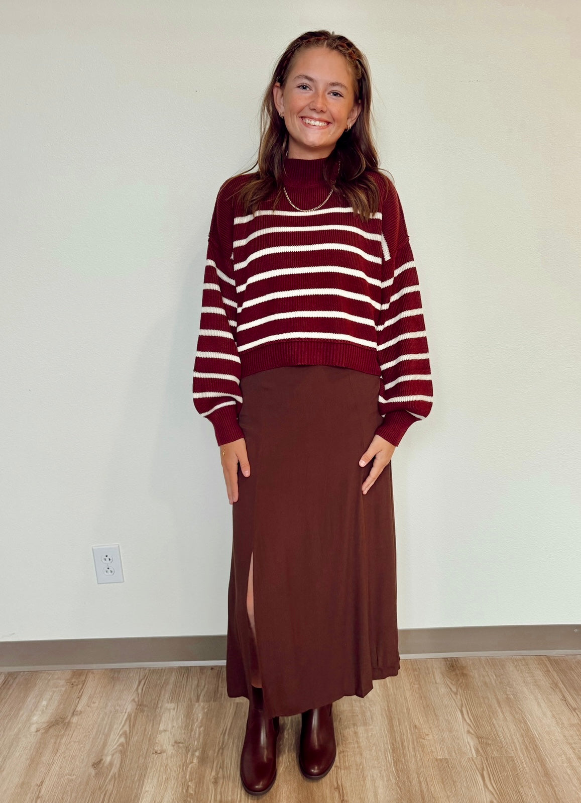 Side Slit Brown Skirt