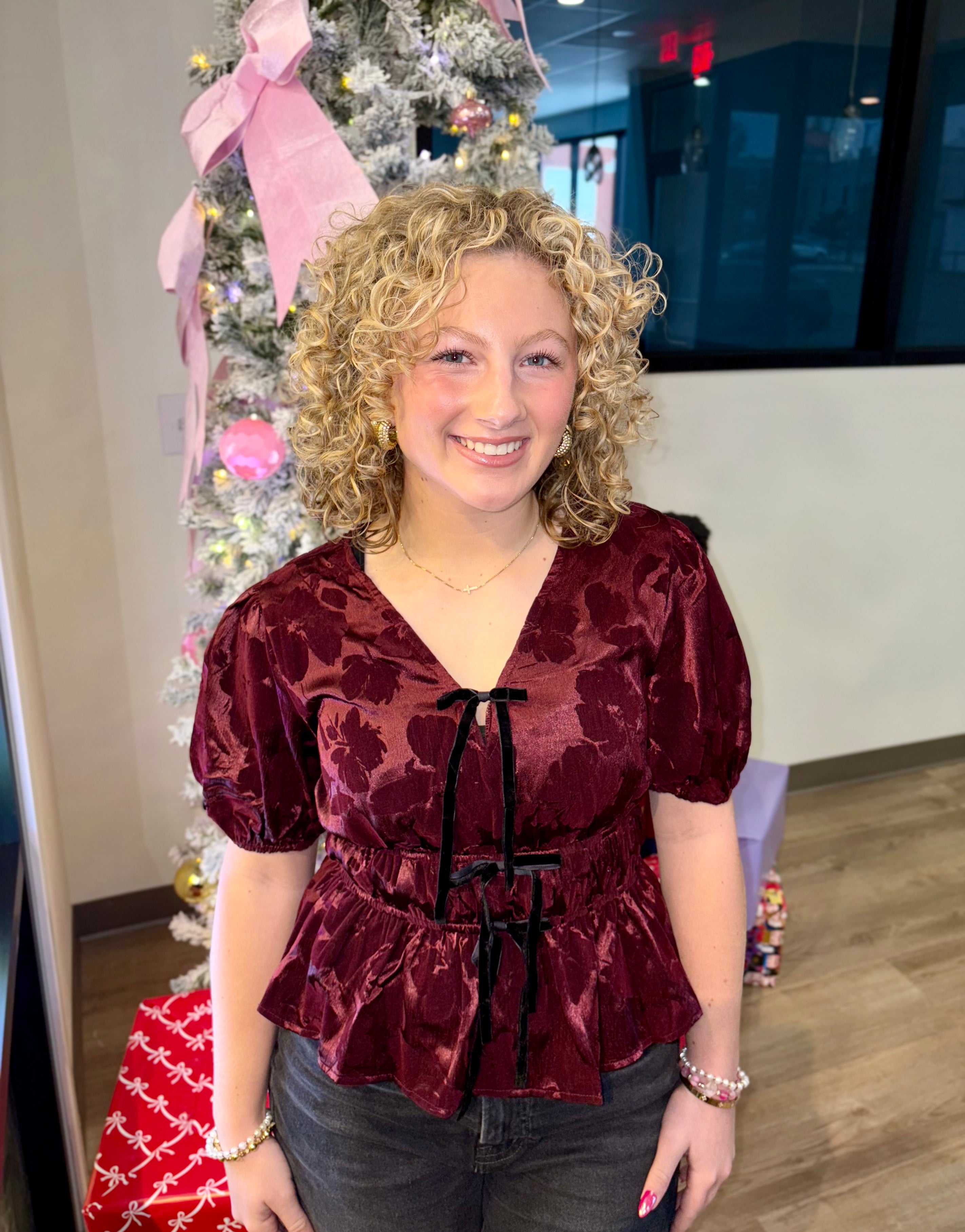 SATIN VELVET BURGUNDY TOP