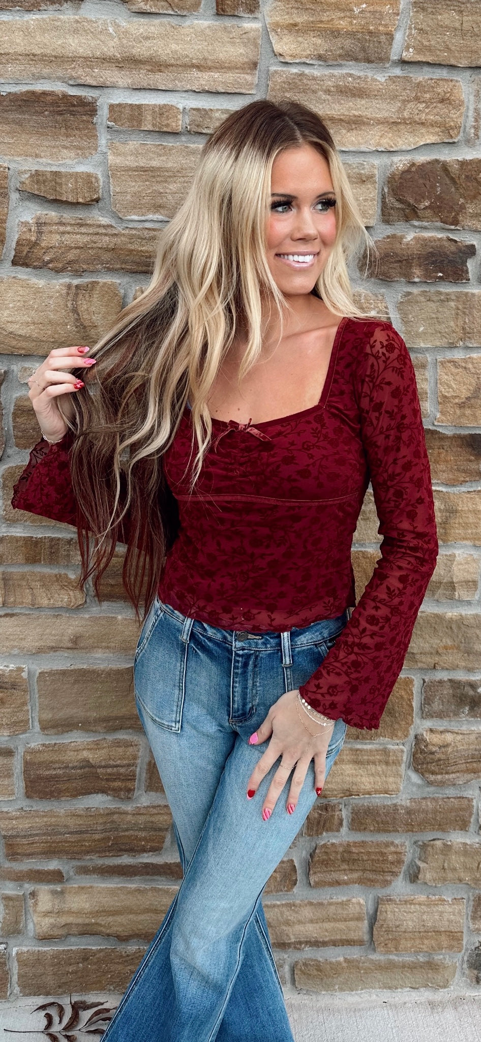 Burgundy Velvet Long Sleeve