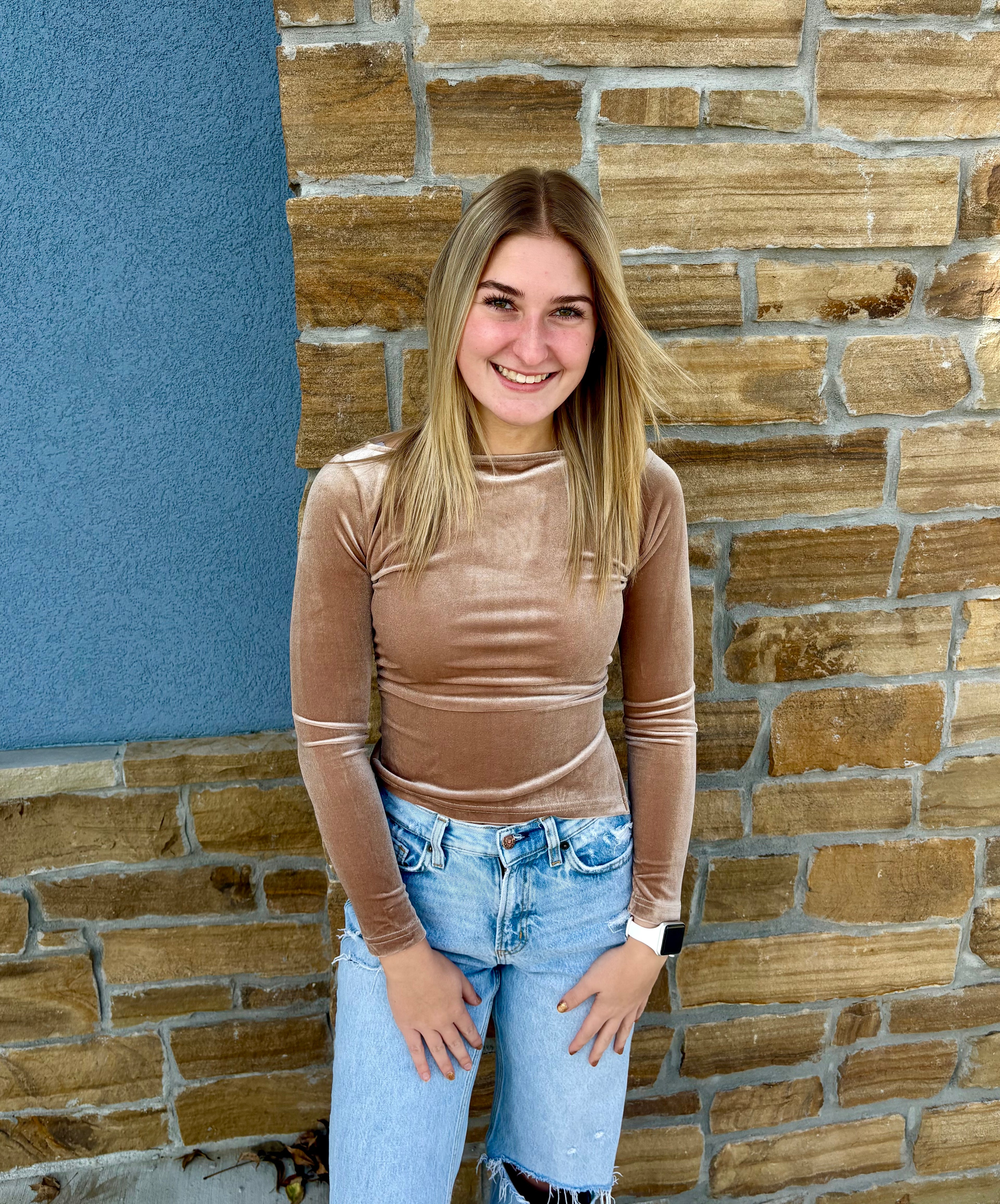 Velvet Boat Neck Top Khaki