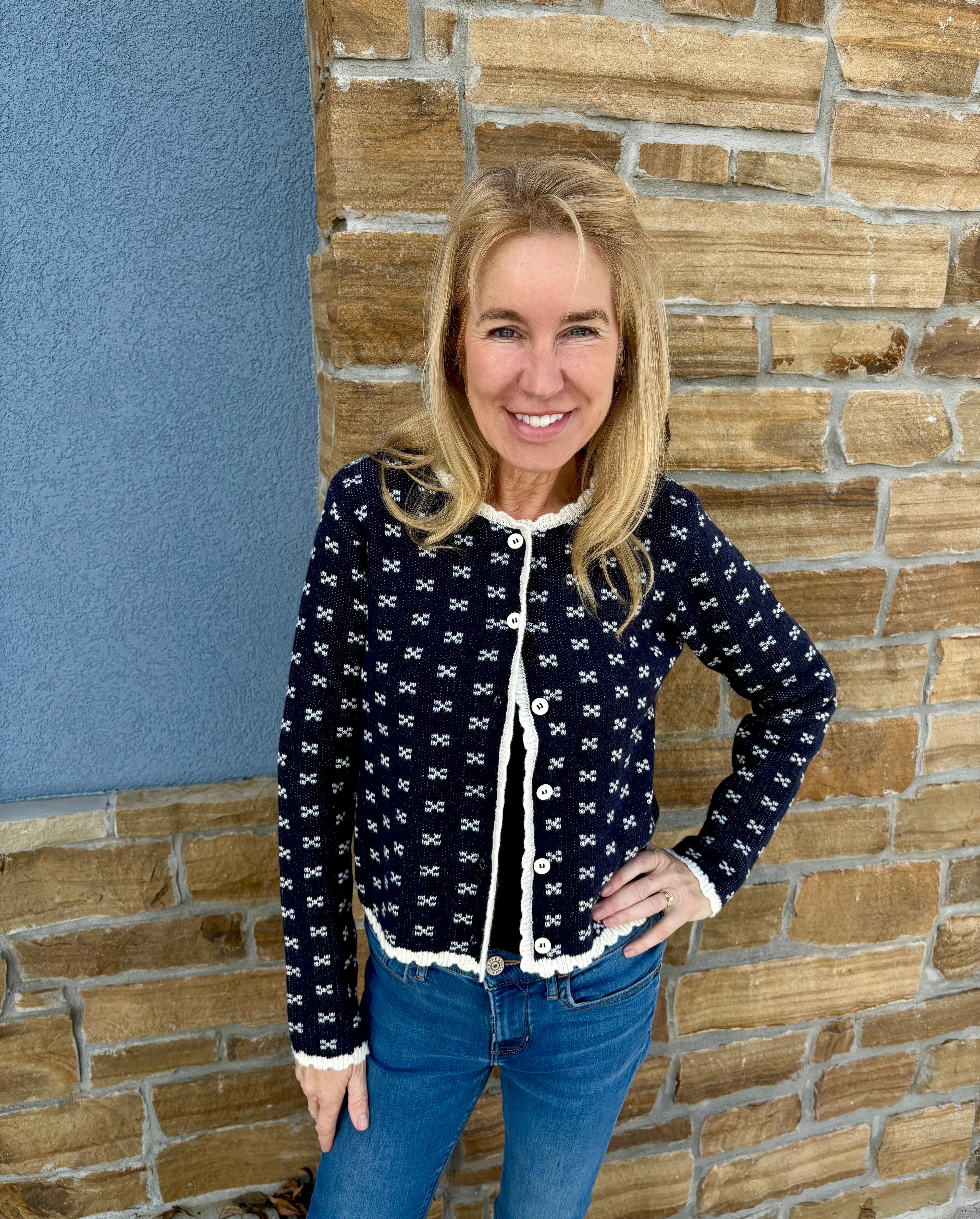 Scallop Trim Navy Cardigan