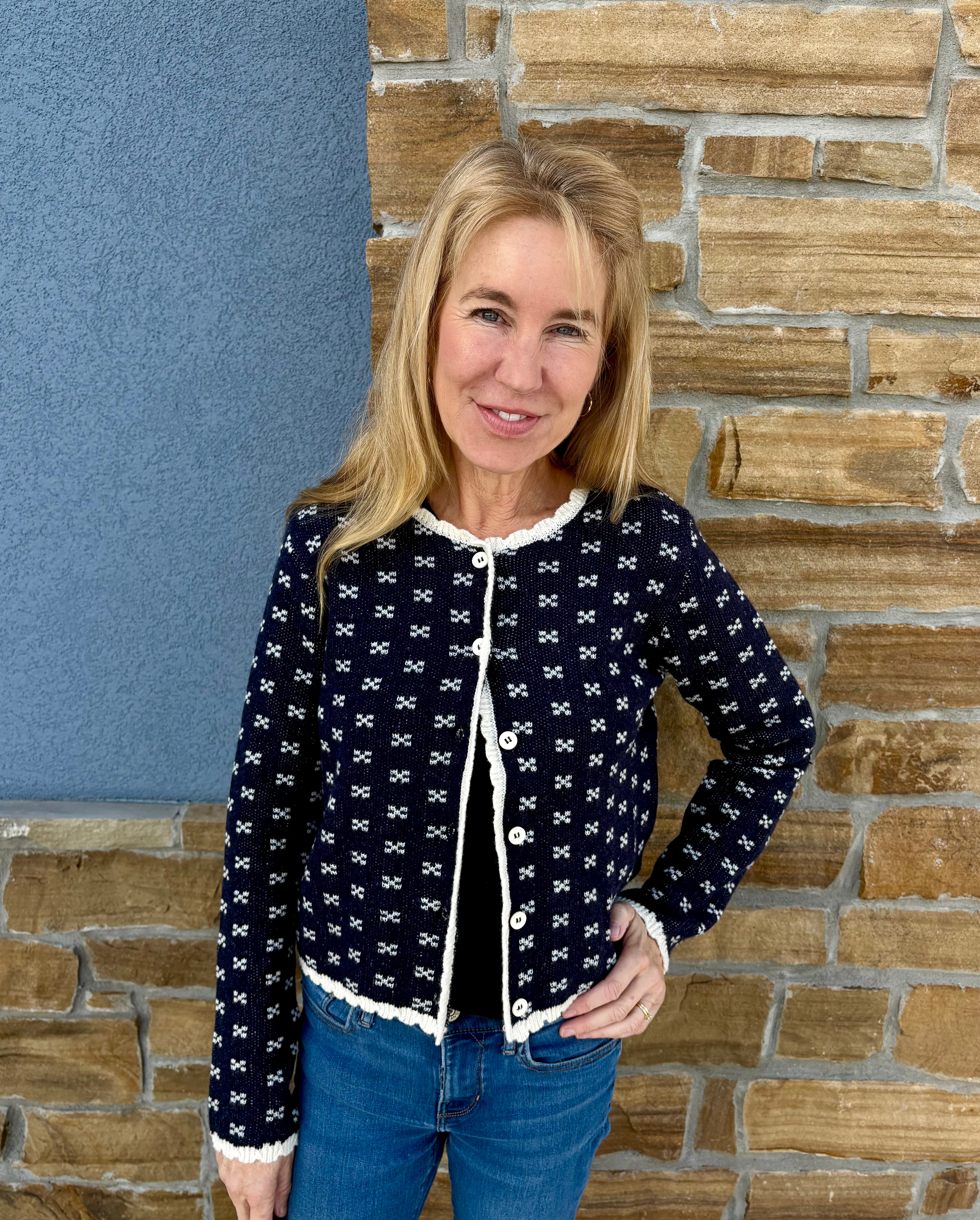 Scallop Trim Navy Cardigan