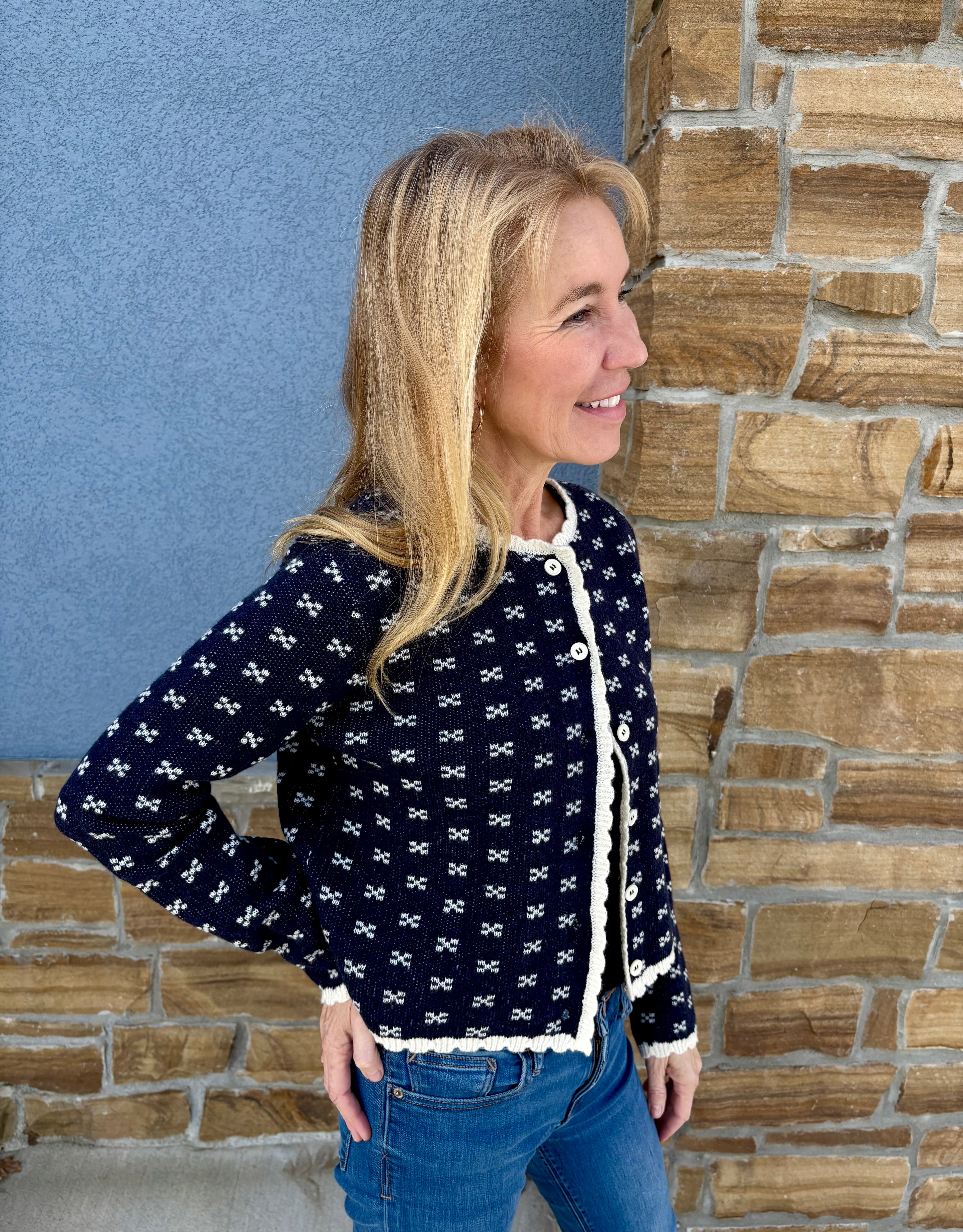 Scallop Trim Navy Cardigan