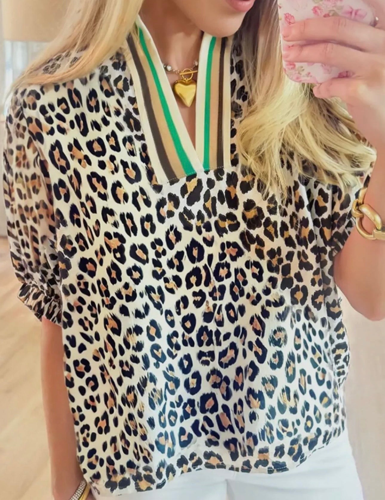 Leopard Color Block V-Neck