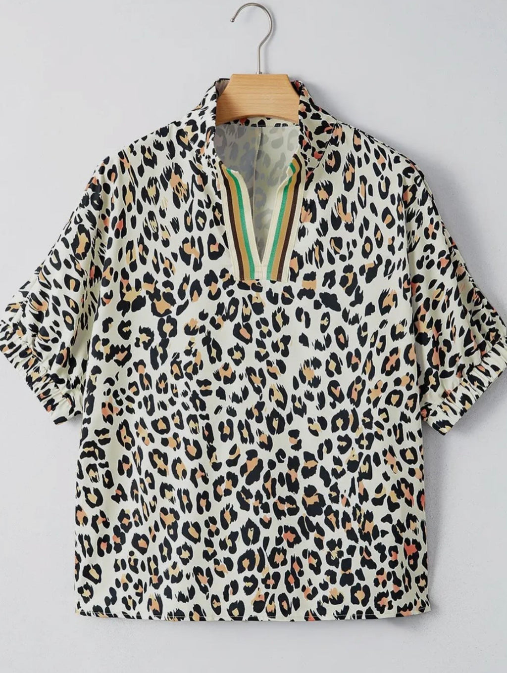 Leopard Color Block V-Neck