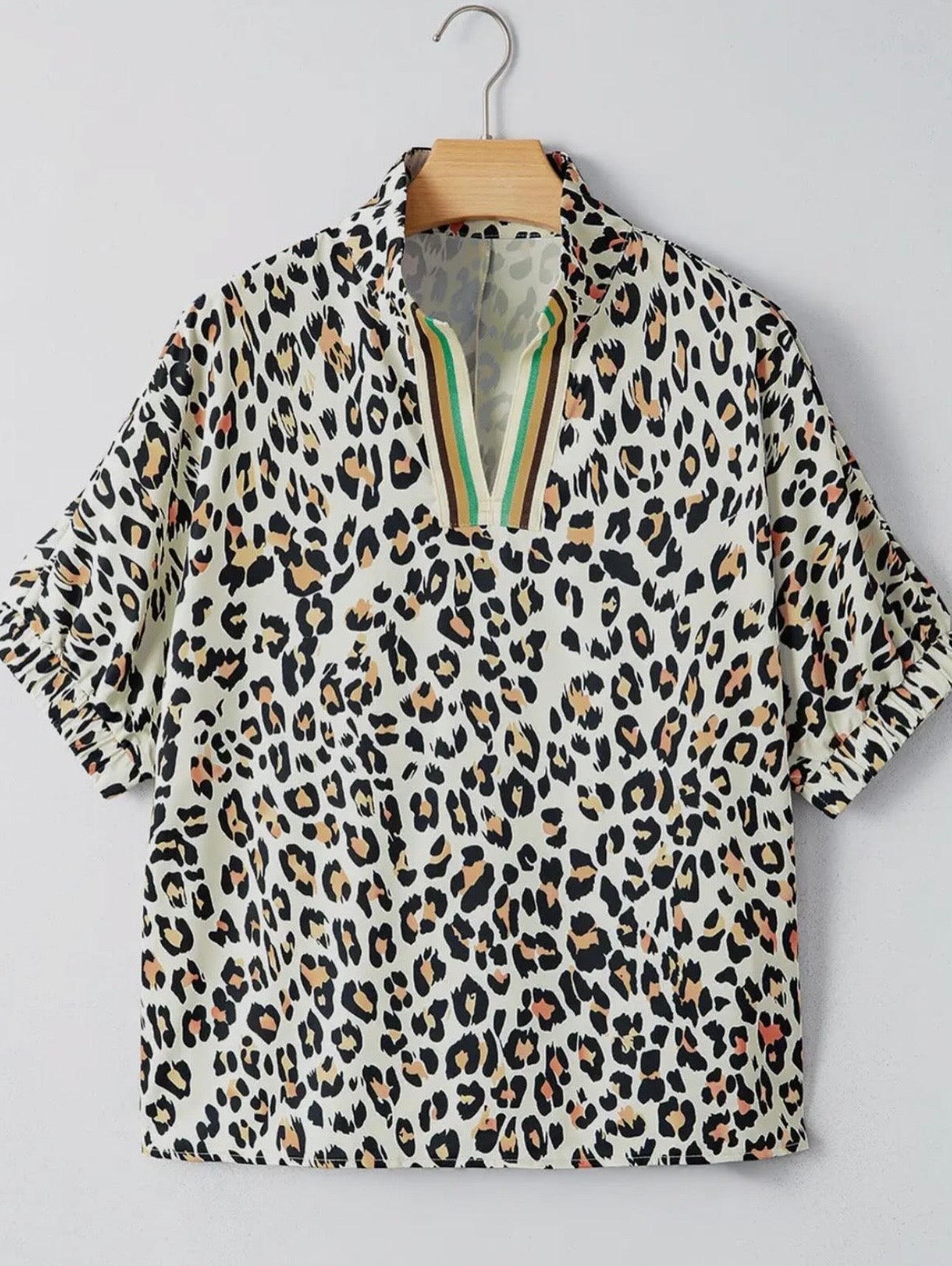 Leopard Color Block V-Neck