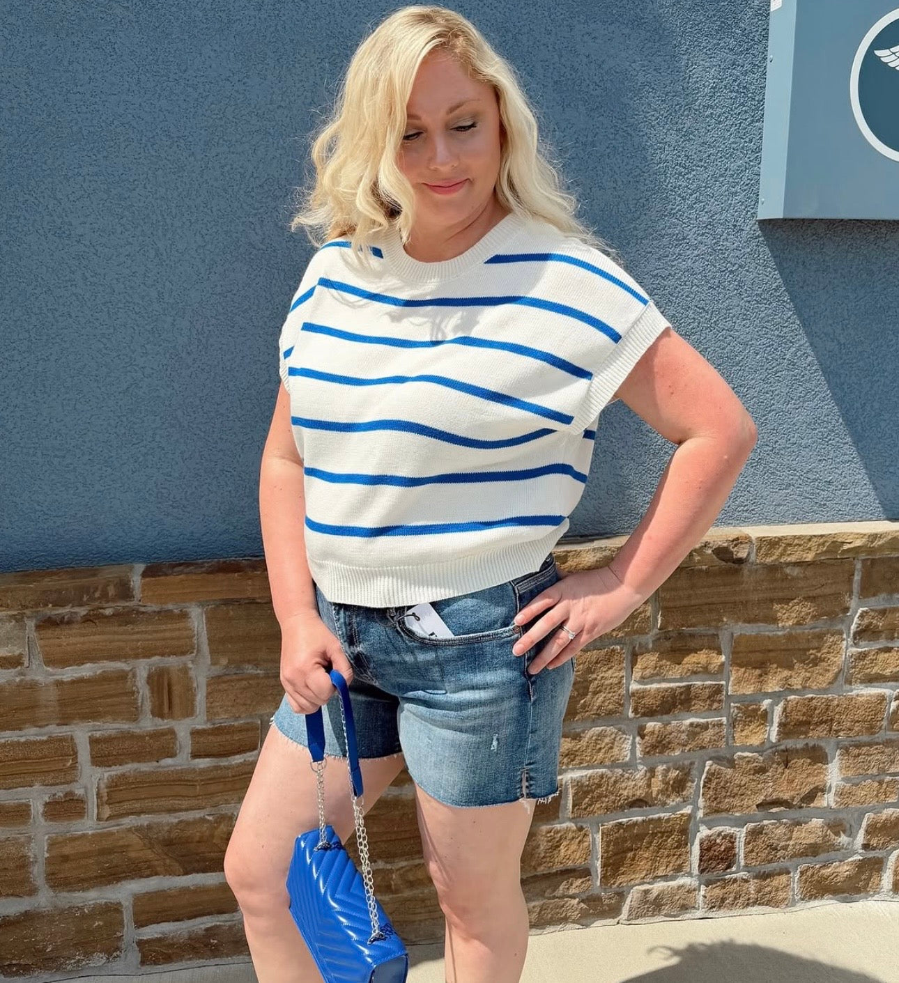 Stripe Knit Top Royal Blue