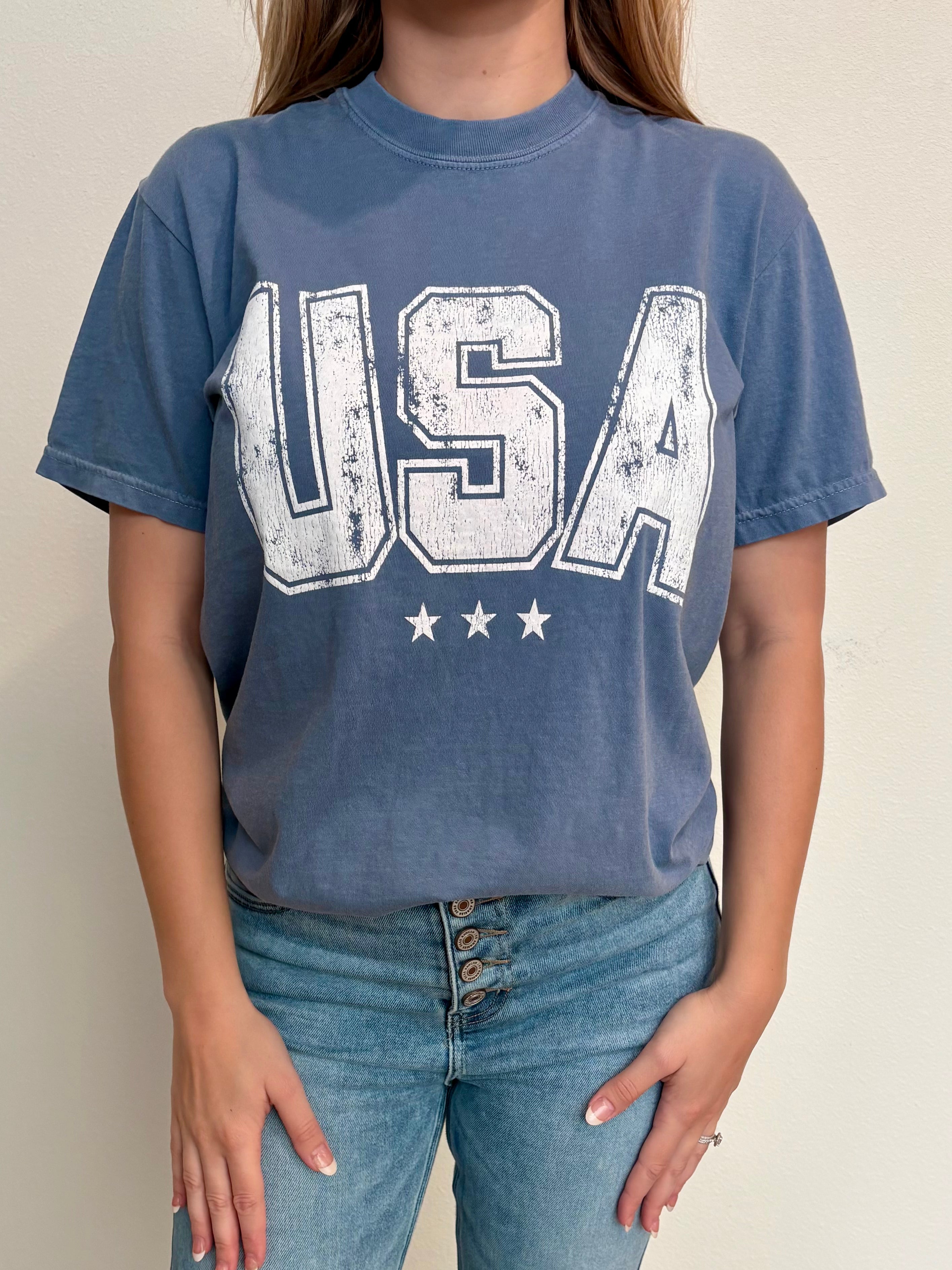 USA graphic denim tee