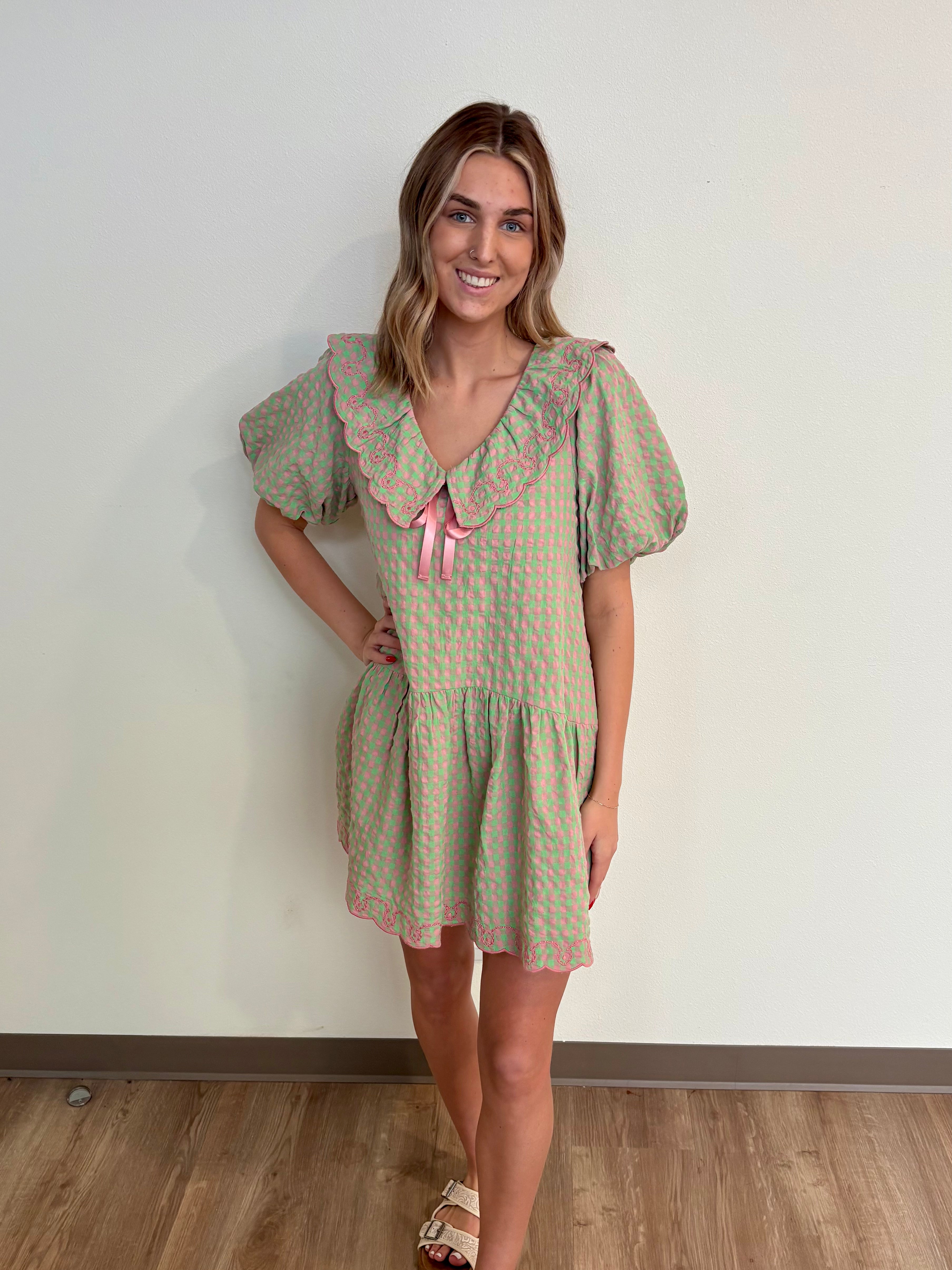 Listicle Green + Pink Mini Dress