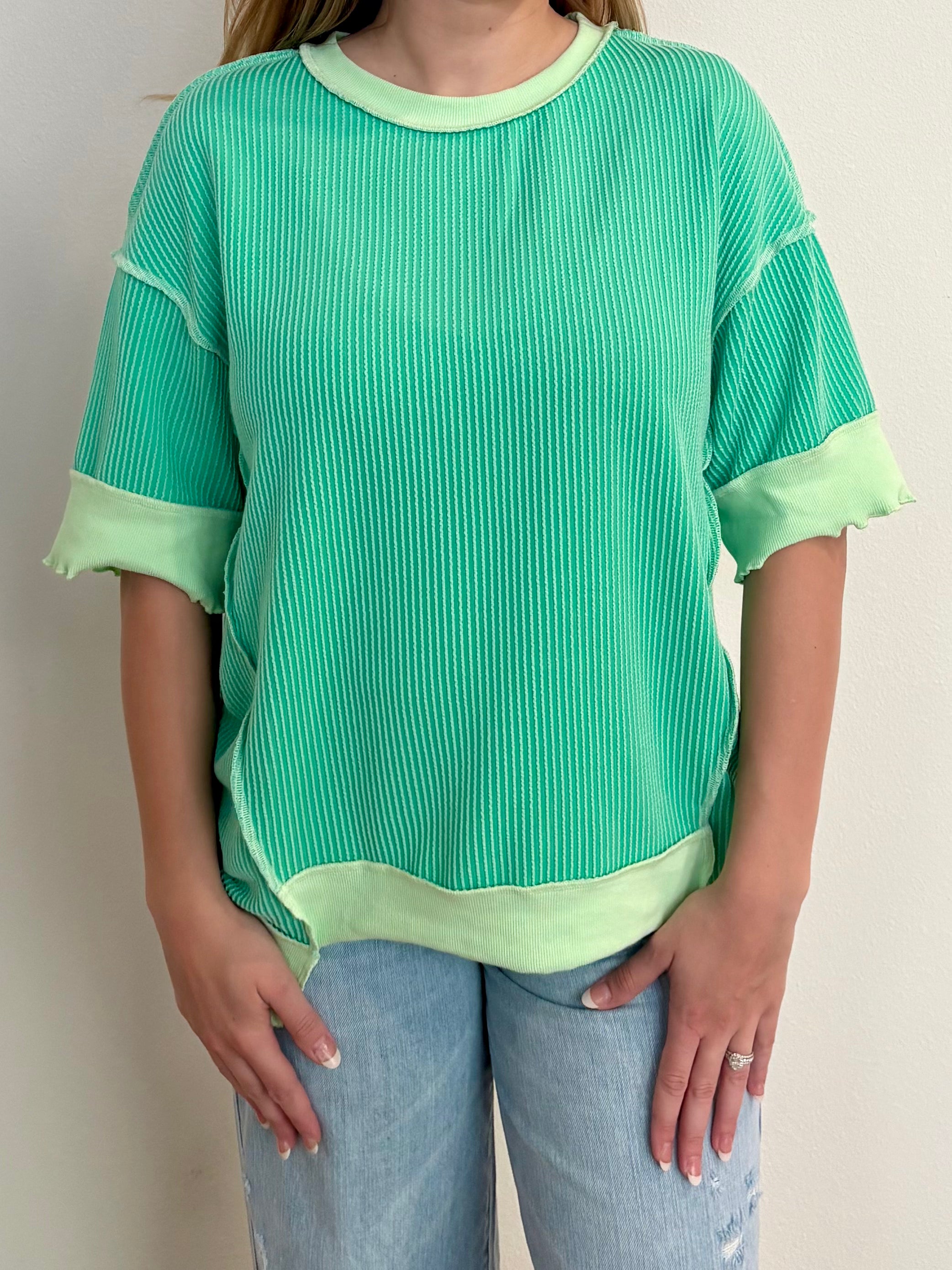 Green distressed knit top!!