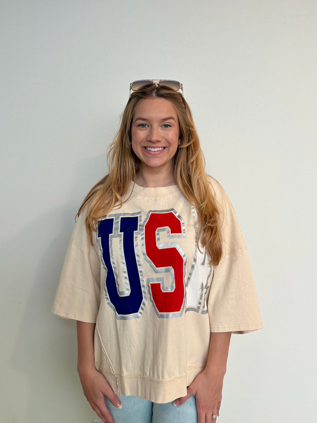 Cream USA crop tee!!