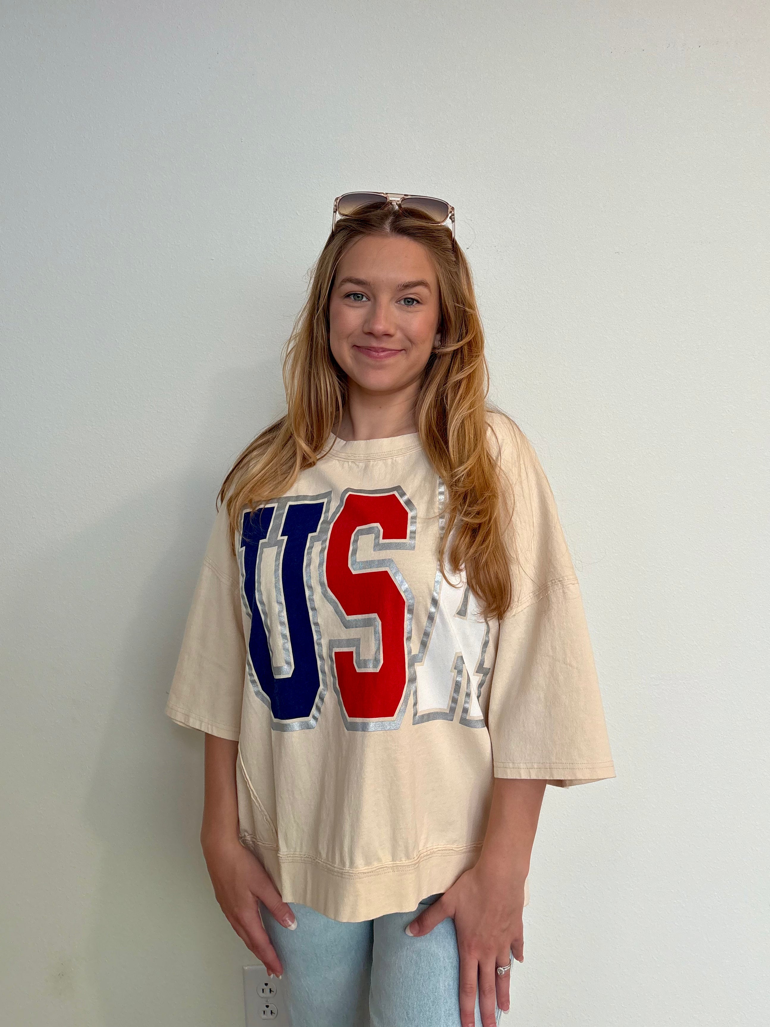 Cream USA crop tee!!