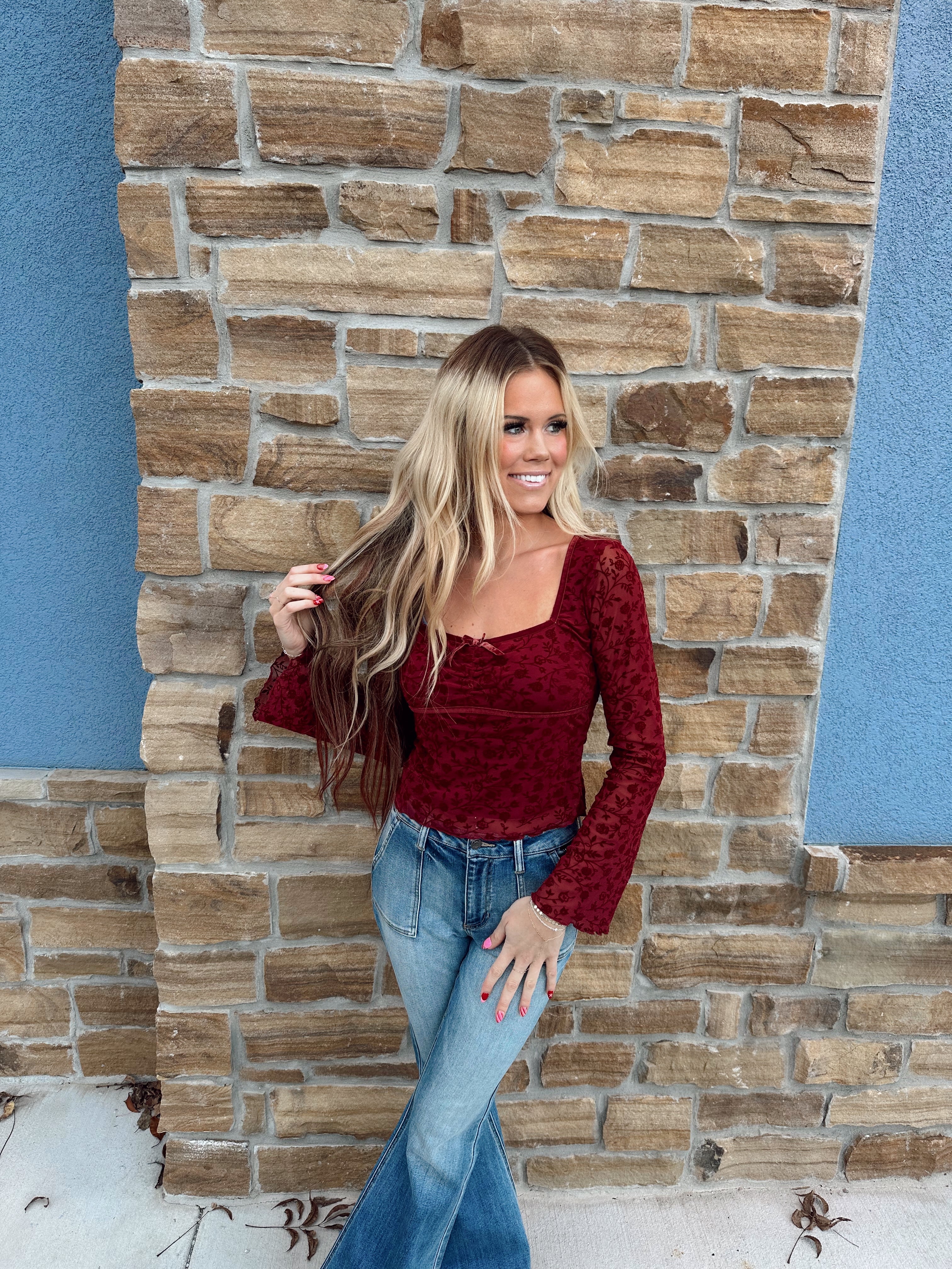 Burgundy Velvet Long Sleeve