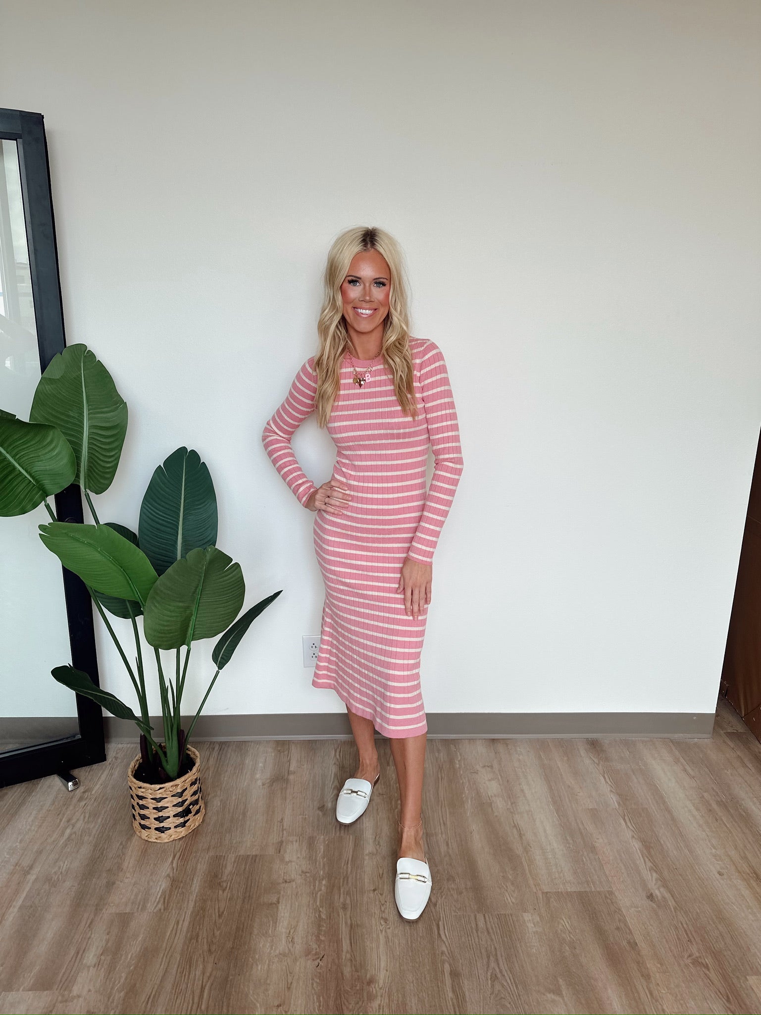 Pink Striped Sweater Dress