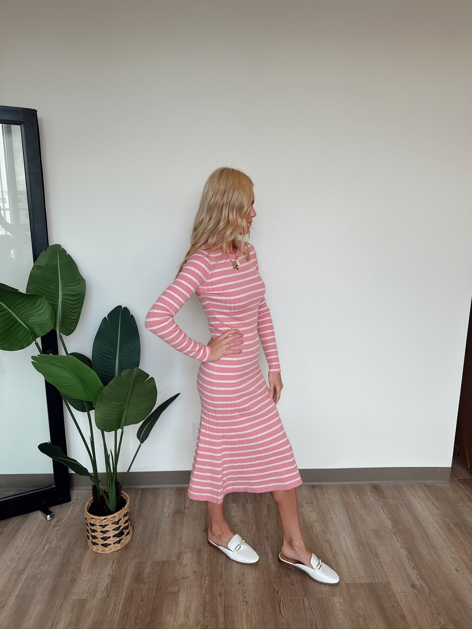 Pink Striped Sweater Dress