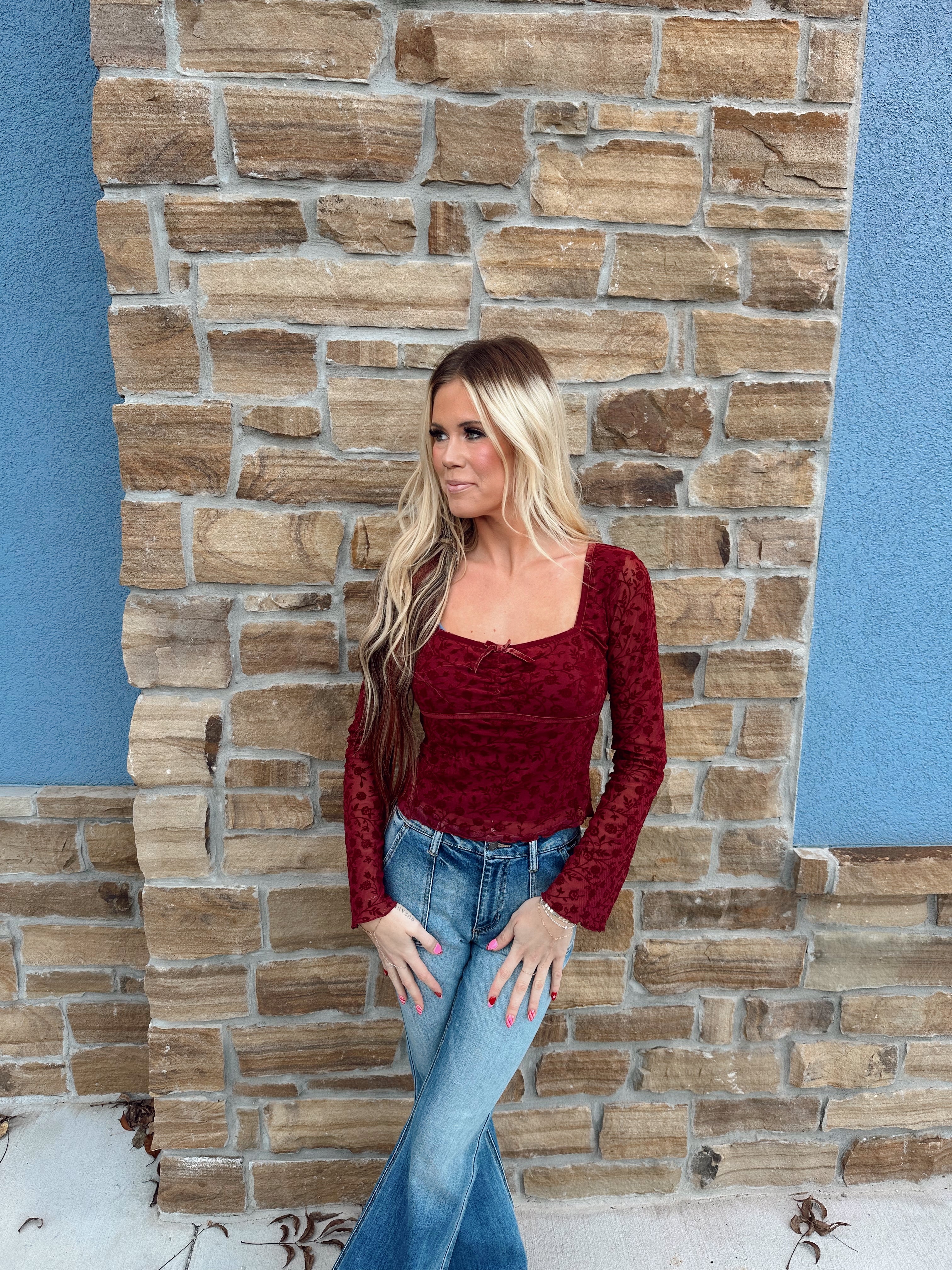 Burgundy Velvet Long Sleeve