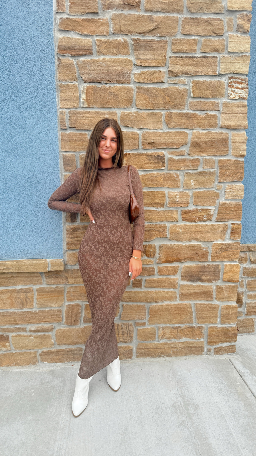 Long Sleeve Brown Lace Dress
